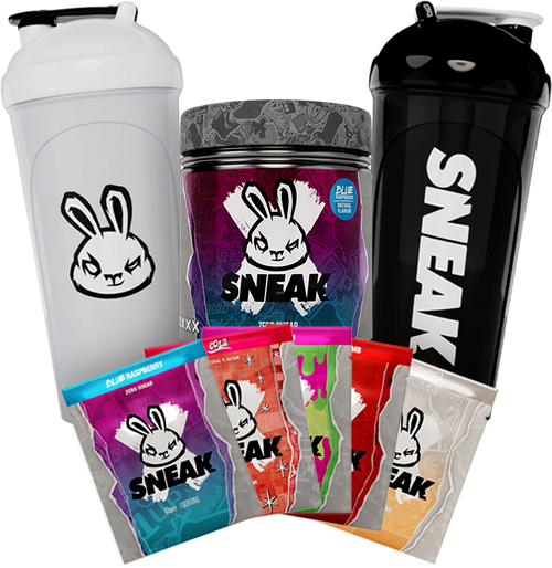 A 400g tub, 2 shaker bottles and 5 sachets